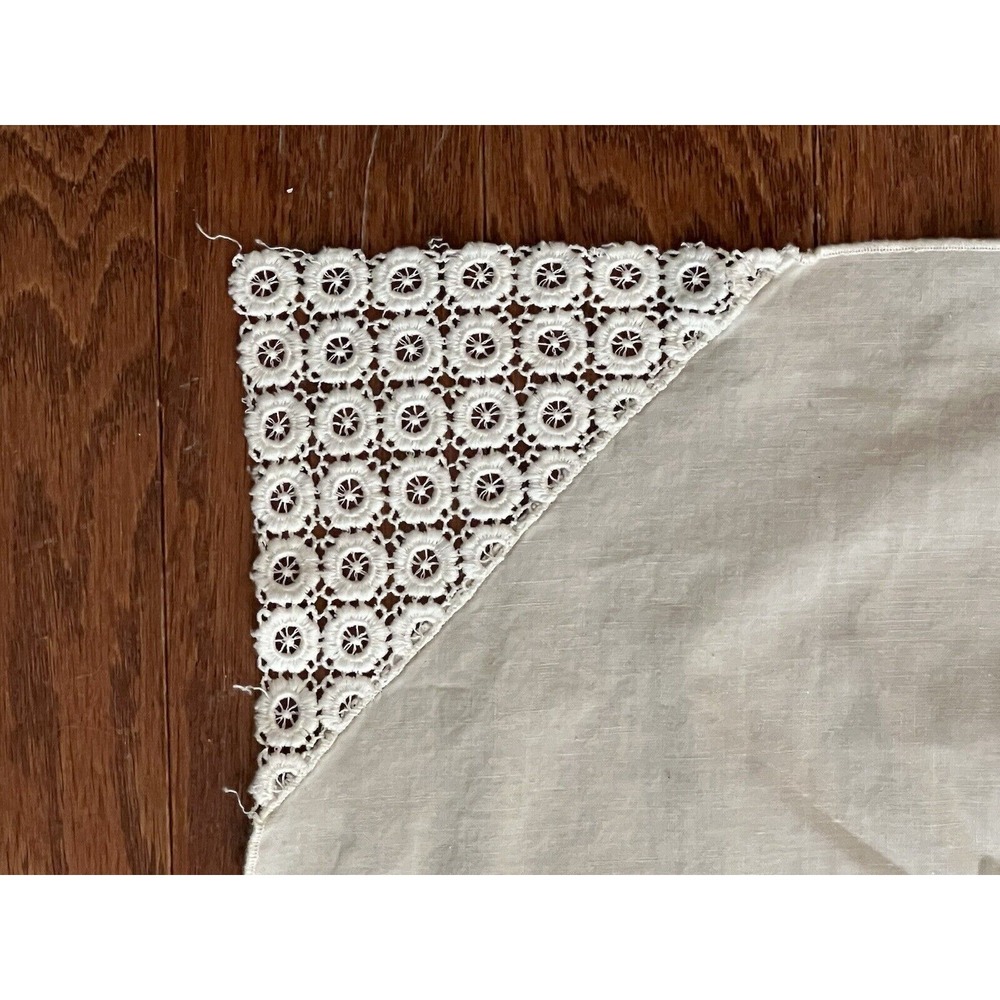 Vintage Linen Square Tablecloth Table Topper Lace Corners 41" Good Condition!